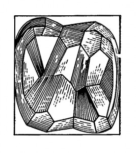 Схема бугров жевательной поверхности первого моляра верхней челюсти.