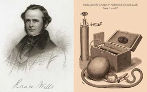 Гораций Уэллс (слева) и аппарат для наркоза (справа)